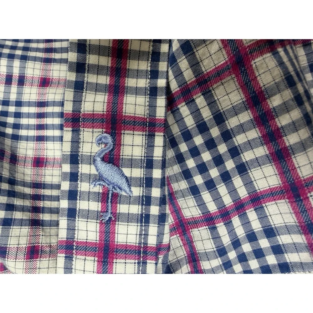 Tailorbyrd Men's L Blue/Pink Button Down Long Sleeve Flip Cuff Plaid Shirt
